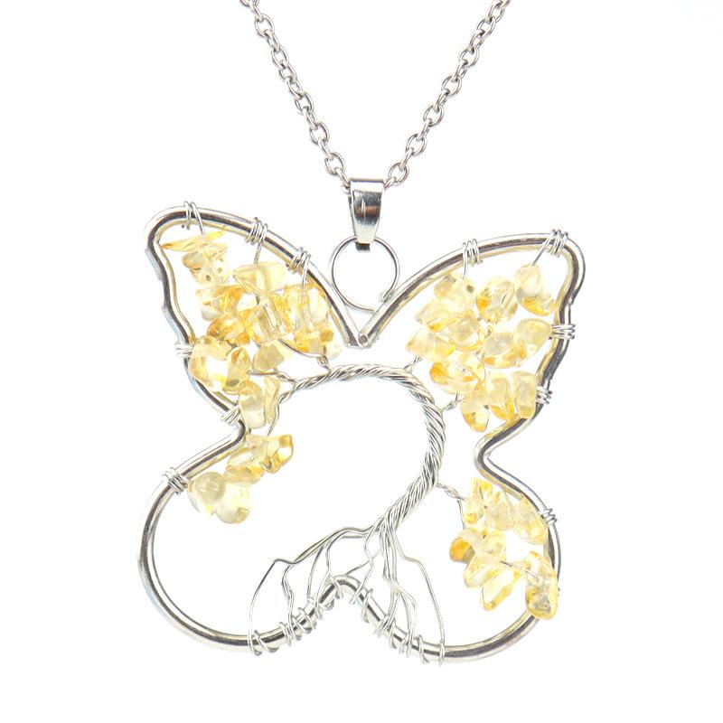 Winding Butterfly Bending Tree Of Life Necklace Gravel Crystal Pendant N74 цитриновый