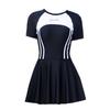2026 Women's Conservative Slimming One-Piece Short Sleeve Swimsuit, Hot Spring Plain Patchwork, Customizable Swimwear.
