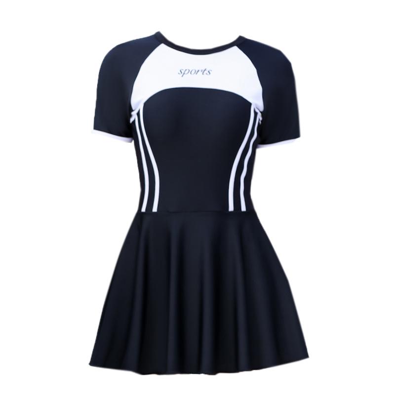2026 Women's Conservative Slimming One-Piece Short Sleeve Swimsuit, Hot Spring Plain Patchwork, Customizable Swimwear.