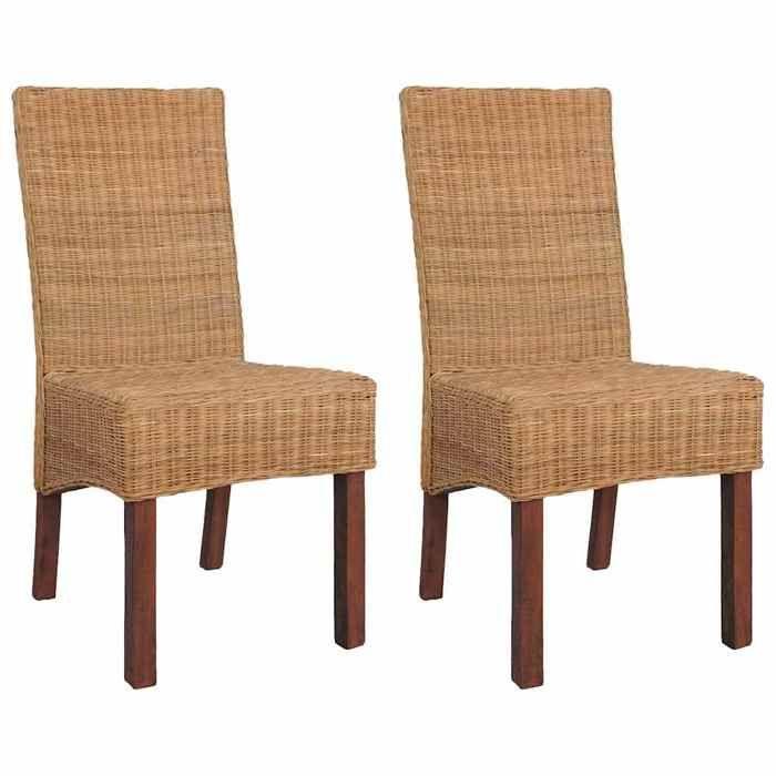 Chaises à manger - vidaXL - Lot de 2 - Rotin authentique - Bois massif - Style contemporain