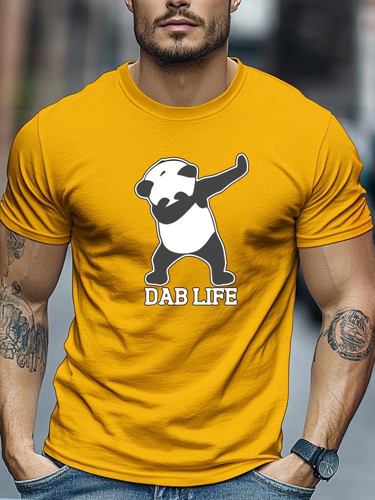 Mens Summer Dab TShirt Panda Dab Life Print Short Sleeve Round Neck Breathable Soft Oversized Cool Daily Wear