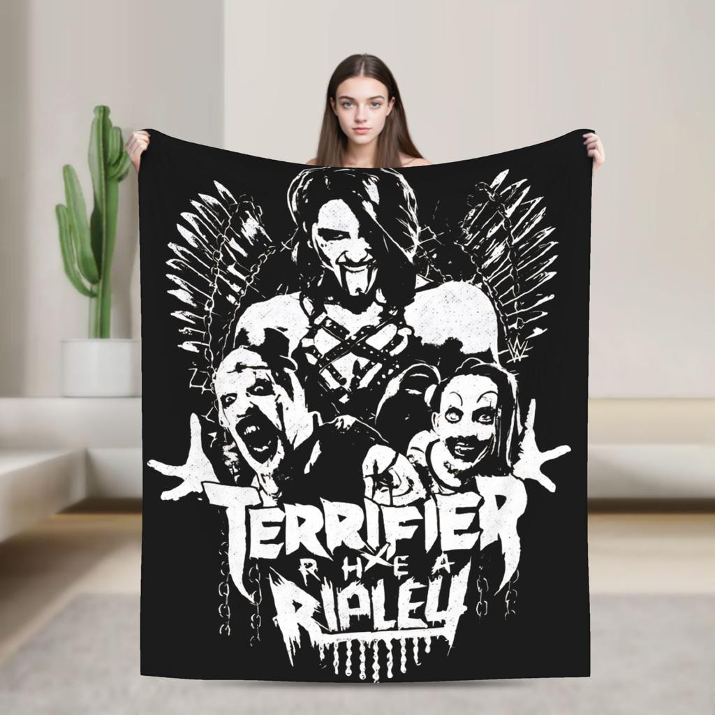 Rhea Ripley with Terrifier Art Blanket Warm Soft Pattern Plush Throw Blanket For Child Couch Chair Flannel Bedspread Bed Cover