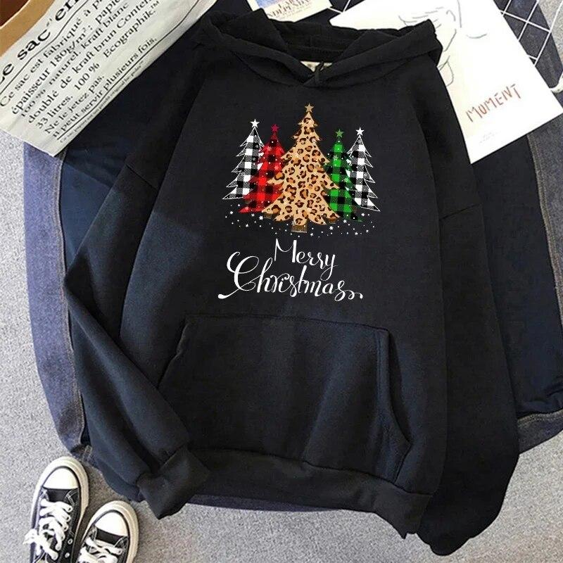 2023 Unisex Women Sweatshirt Unisex/women New Year Merry Christmas Hoodie Leopard Plaid Tree Tops Unisex Graphic Y2k Streetwear Male