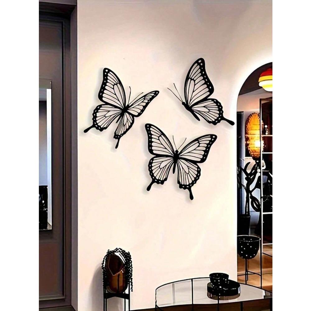3 Stück Vintage Eisen Schmetterling Wanddeko, 3D Horizontal Hängend für Innen/Außen, Hochzeit & Feiertag
