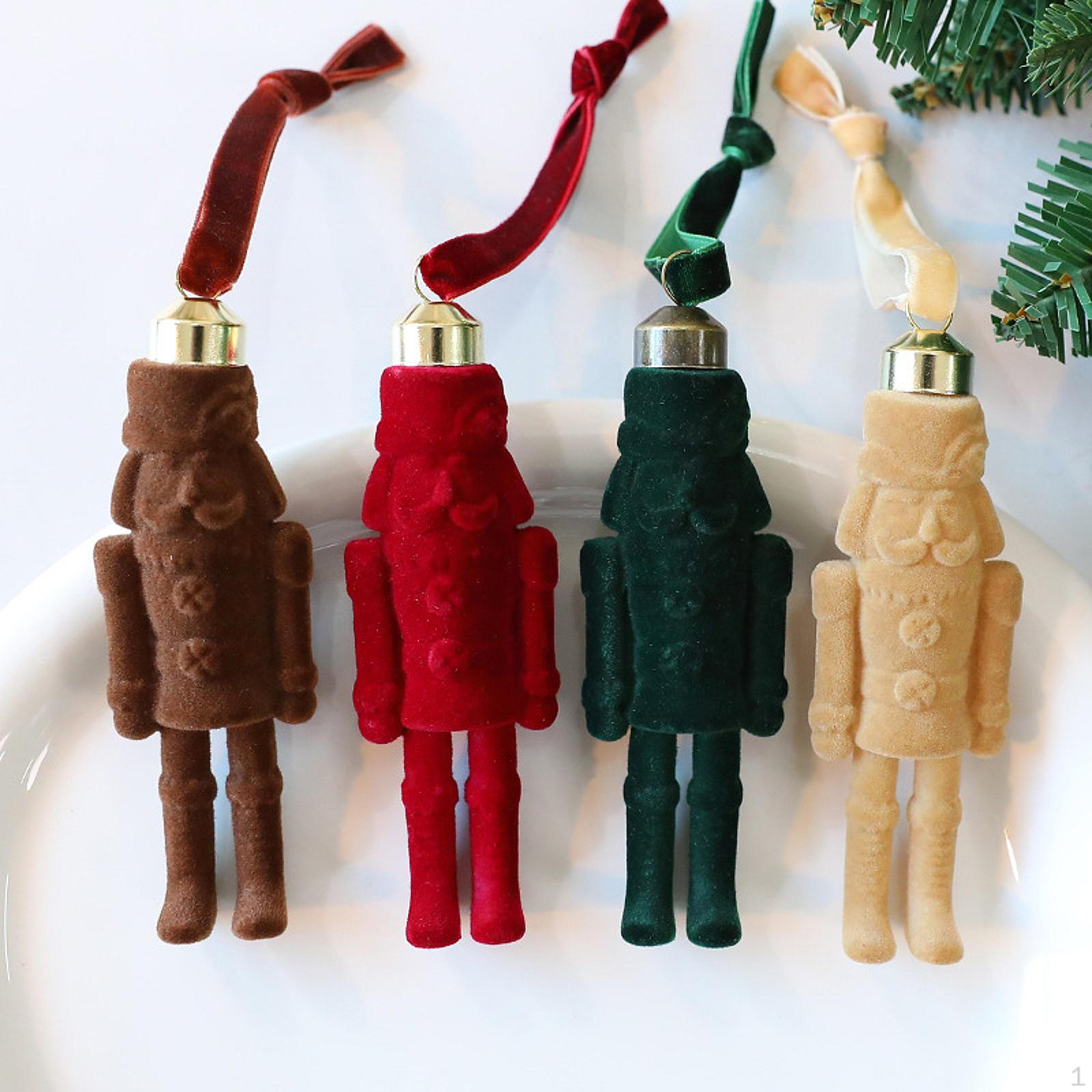 

4Pcs Flocking Nutcracker Figures,Christmas Hanging Decorations Traditional Ornaments for