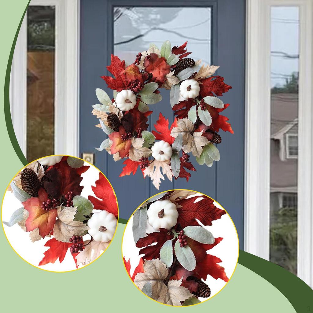 Door Fall Wreath Hanging Ornament Photo Props Pumpkin Farmhouse 50cm for Window Yard