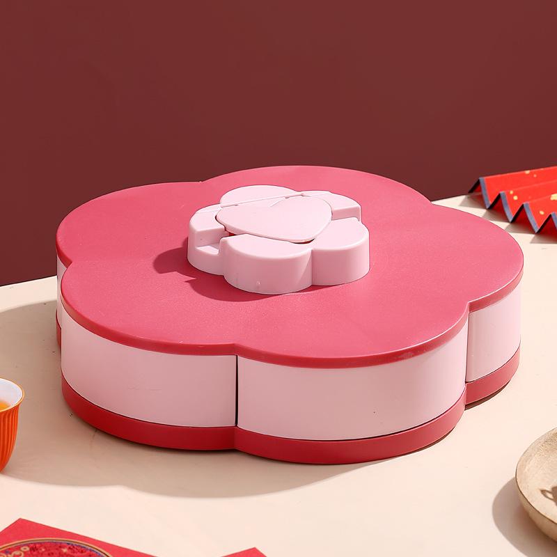 Chinese Style Double-layer Rotating Fruit Tray Candy Box Lotus Fruit Box New Year Candy Fruit Storage