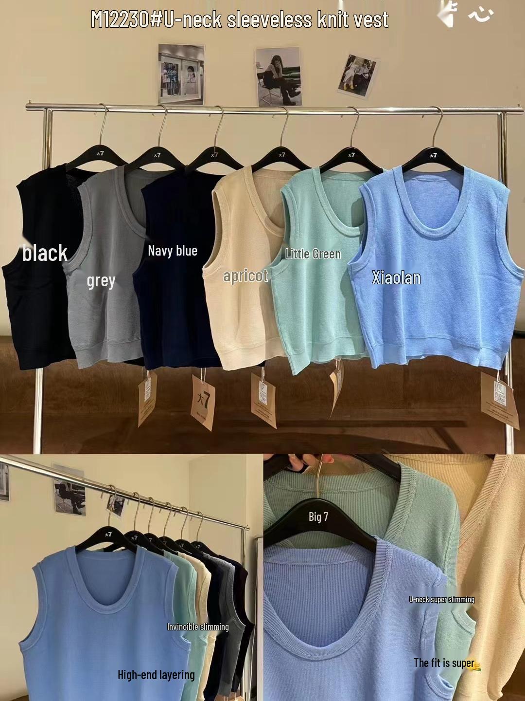 

DA7 Women s Loose Plus Size Layered Knit U-Neck Vest - Spring Korean Casual Style Black