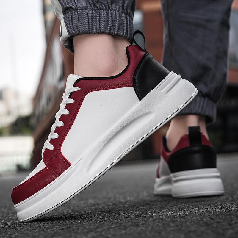 Unisex Lace Up Flat Bottomed Thick Sole Sports Shoes, Versatile, Mixed Color Leather Breathable Comfortable Casual Walking Shoes