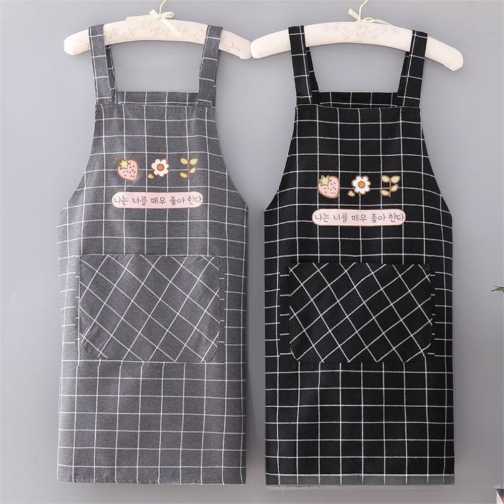 Comfortable Adjustable Cotton Apron with Pocket Waterproof Cooking Apron Breathable Oil Proof Bib Apron Kitchen