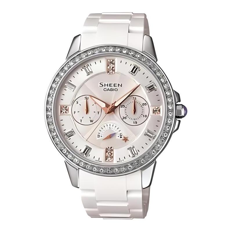 

Casio SHEEN Stainless Steel Case Quartz Movement Resin Strap Japanese and Korean Watch Women s Watch White Dial SHE-3023-7A білий