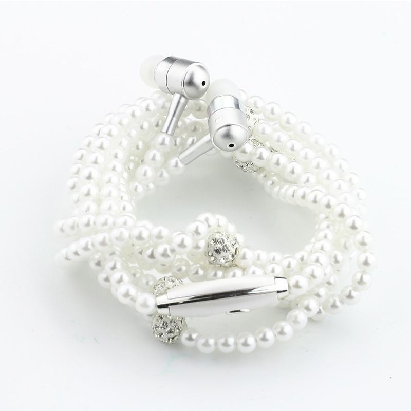 Stereo Pearl Headset Necklace Earphone In-ear Earbud Headphone 3.5mm Fashionable Pearl Necklace Headphone