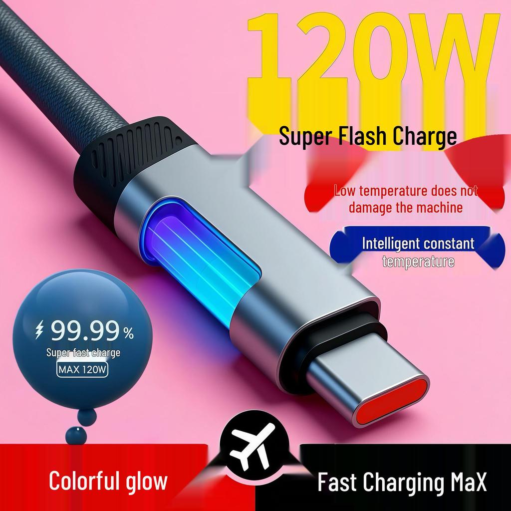 Seven-Color LED Data Cable - Fast PD Charging for Apple, Huawei, Samsung, Xiaomi