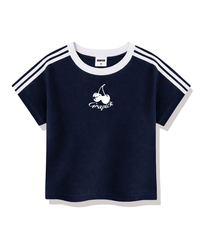 Geulapig Cherry Pick Semi-Crop Track Short Sleeve T-Shirt 6 Colors [Grse_6003]