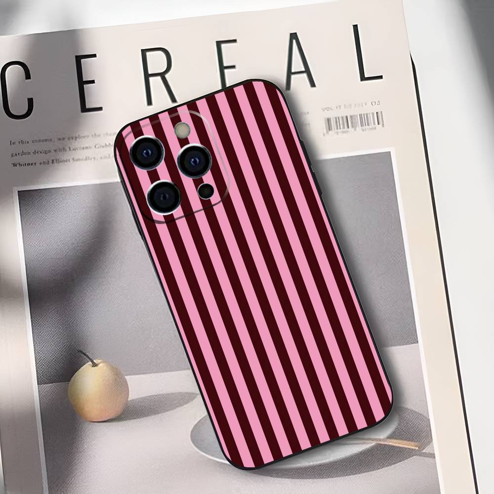 Burgundy White Stripe pattern Phone Case For iPhone 17,16,15,14,13,12,11 Plus,Pro Max,XS,Soft Black Cover