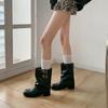 Belt Buckle Pleated Thick Heel Stacked Short Boots Women's 2025 New Autumn Black Retro Western Cowboy Leather Boots