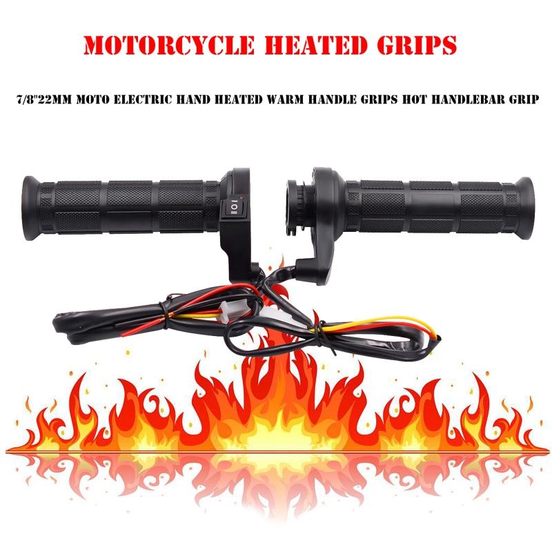 Heated Hand Grips Electric Hot Warm Handlebar Motorcycle ATV Temperature Adjust