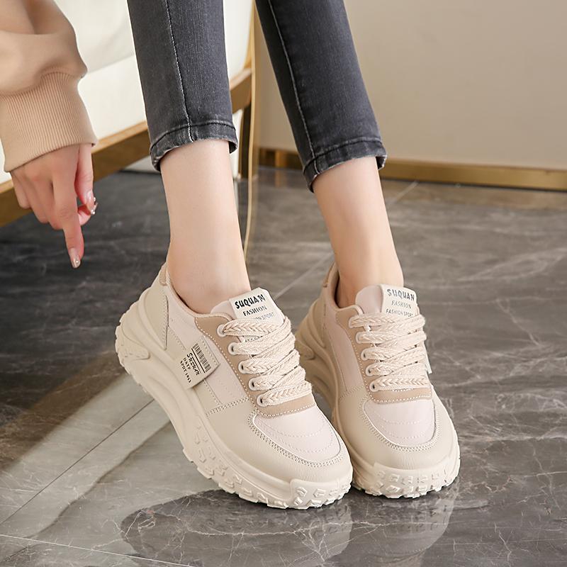 CRLAYDK Designer Chunky Sneakers for Women Lace Up Platform Walking Shoes Casual Ladies Running Sports Leather Tennis