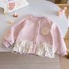 Girls' Autumn Knitted Cartoon Cardigan with Lace Hem - Baby & Toddler Fashion.