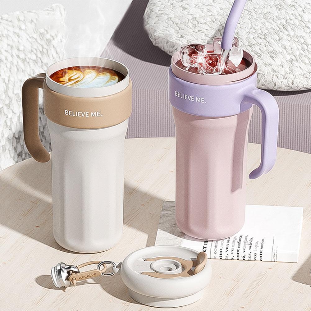 1.25L Insulated Mug Thermal Water Cup with Handle and Straw Cold Drink Bottle Stainless Steel Sports Bottle for Outdoor Sports