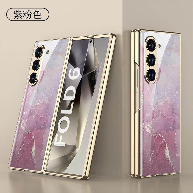 Luxury Plating Painted Glass Case For Samsung Galaxy Z Fold 7 6 5 Higher Lens Protective Plastic Cover For Galaxy Z Fold7 Case