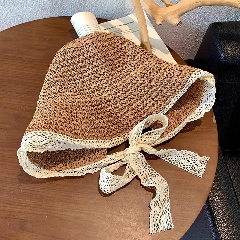 Summer new seaside photo big brim fisherman hat colorful dopamine foldable woven sunshade straw hat women