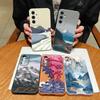 Case For Samsung Galaxy S25Edge S26 S24 S23 S22 Ultra S26 Plus S25 FE Mountain Landscape Pattern Leather Texture TPU Phone Cover