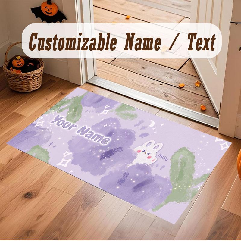 Floral Garden Theme Crystal Velvet Floor Rug Personalized Custom Name Text Warm Carpet Home Decoration