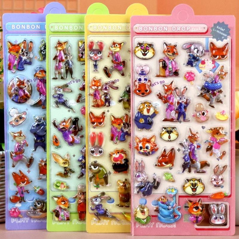 1/4pcs Cartoon Zootopia 3D Puffy Relief Stickers Adorable Judy Nick Anime Bubble Decals Laptop Phone Luggage Diary Sticker Toy