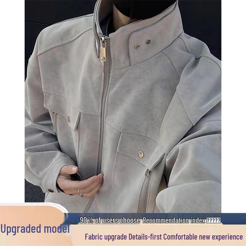 SWAMP AREA Matte Velvety PU Leather Men's Retro American Workwear Jacket - Autumn/Winter Style