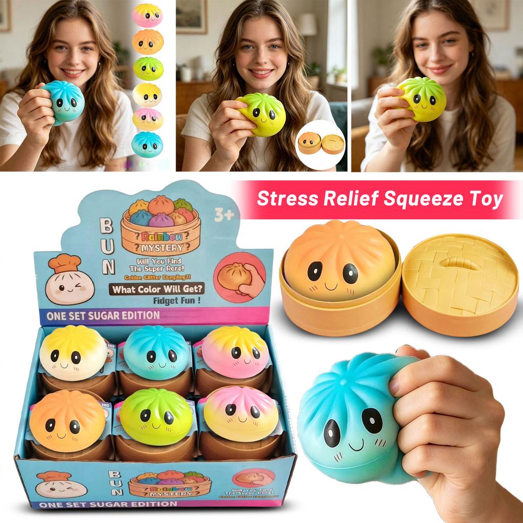 12 Piece Slow Rebound Bun Toys with Steam Basket Display Box Expression Design Stress Relief Set for Kids and Adults