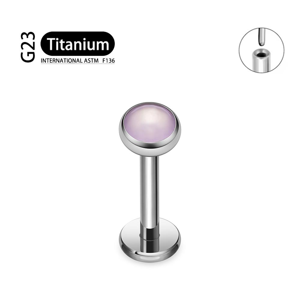 G23 Titanium Circular Needle Ear Lip Studs with Natural Stone Top Labret Tongue Nose Stud Earrings Body Piercing Jewelry