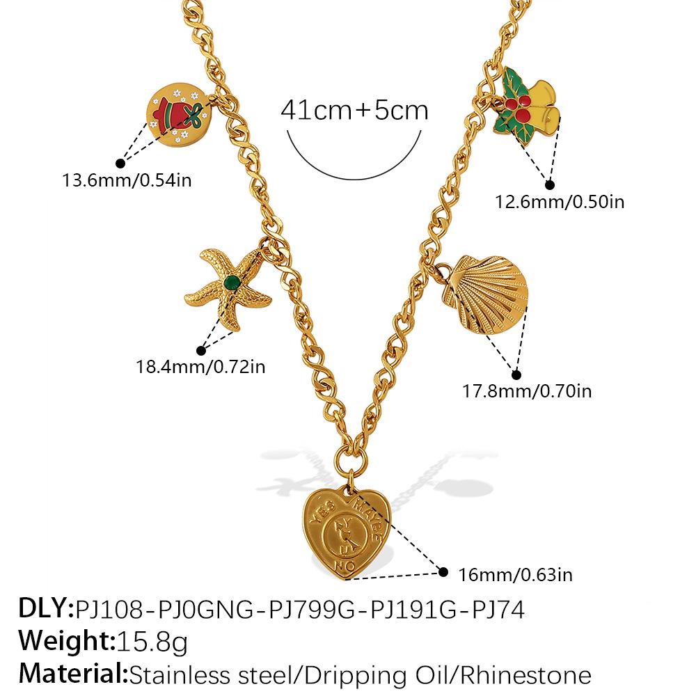 Colar Pingente de Natal DIY Europeu e Americano: Aço Inoxidável Banhado a Ouro 18K, Design de Desenho Animado Fashion para Mulheres.