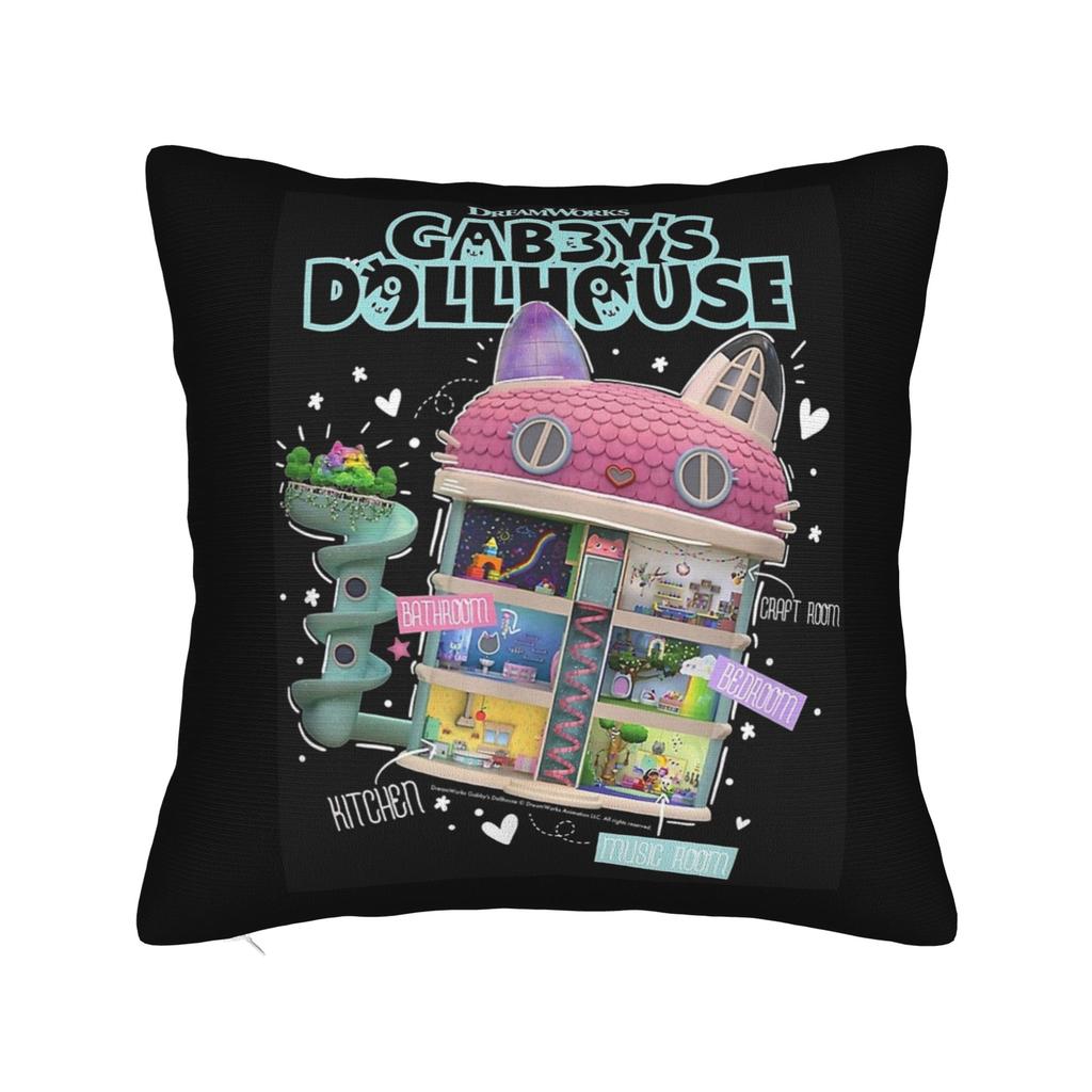 Gabby Dollhouse Cartoon Pillowcase Polyester Cushion Cover Decorative Cute Animals Pillow Case Cover Home Square 45X45cm
