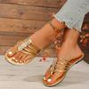Fashion Flip Flops Women Slippers Rhinestone Floral Pattern Hollow Out Crystal Clip Toe Silver Beach Sandals Golden Strap Sandal