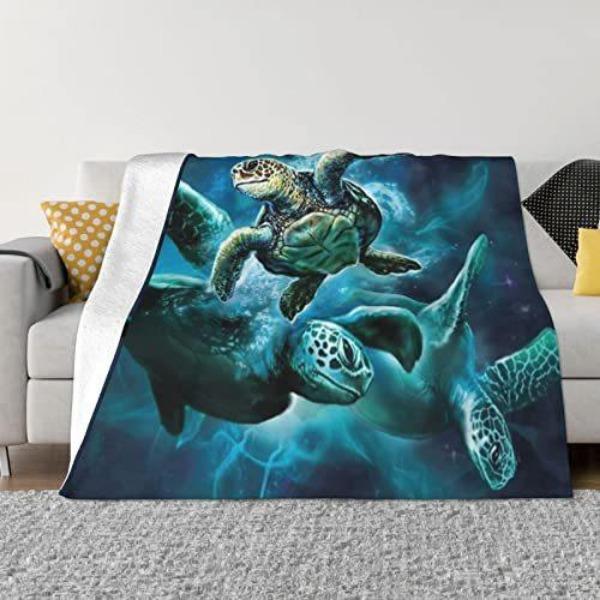 Turtle Blanket Gift Vintage Marine Animal Theme Decorative Flannel Blanket