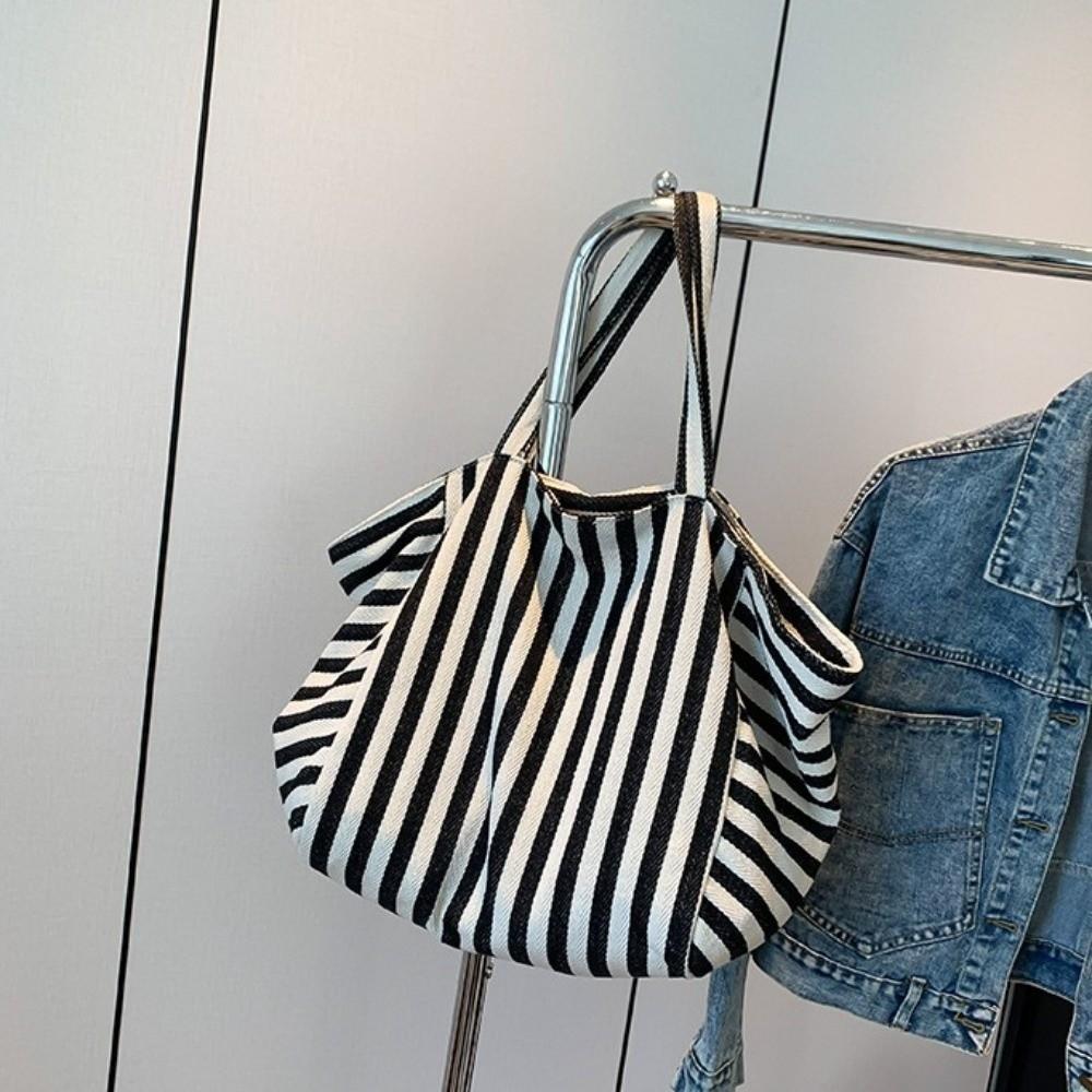 Shopping Bag Stripe Underarm Bag Canvas Tote Bag Versatile Felt Handbag Travel