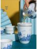 Celadon White Porcelain Tea Set with Gold Landscape: Complete Chinese Gaiwan Teapot and Teacup Set for Kung Fu Tea.