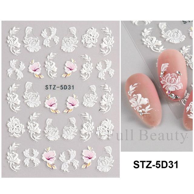 Nail Art Sticker, Relief 5D Three-Dimensional Spring Pink Cherry Blossom Small Flower Adhesive Nail Sticker