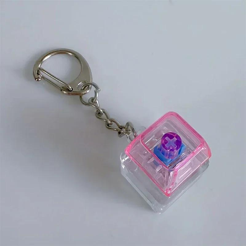 Fingertip Button Keychain Fidget Toy LED Keyboard Key Cap Key Chain Mechanical Switch Keyring Stress Relief Gadget