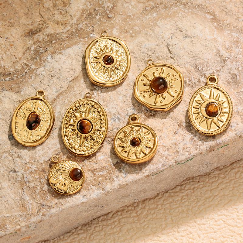 Stainless Steel Oval Star Tiger Eye Stone Pendant Jewelry