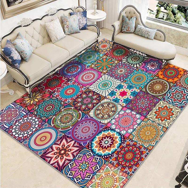 Retro Ethnic Style European-style Living Room Carpet Bohemian Non-slip Coffee Table Carpet Household Easy-to-take Crystal Velvet Carpet