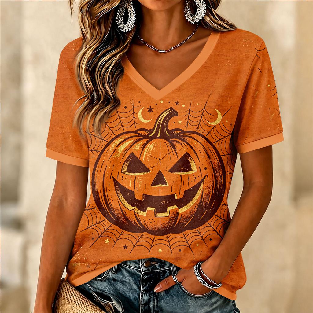 Women's V-Neck Short Sleeve Print T-Shirt for Casual Everyday Wear