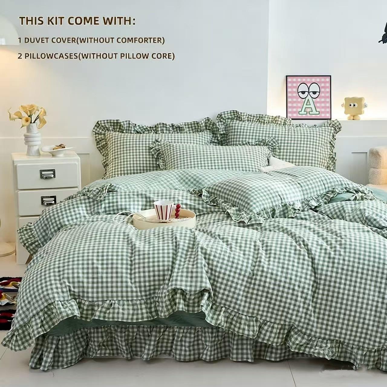 3-delige set met kameelkleurig geruite dekbedovertrek, zonder dekbed en kussenvulling. Comfortabel Beddengoed Bedsprei voor Elk Seizoen 135x200cm 3pcs