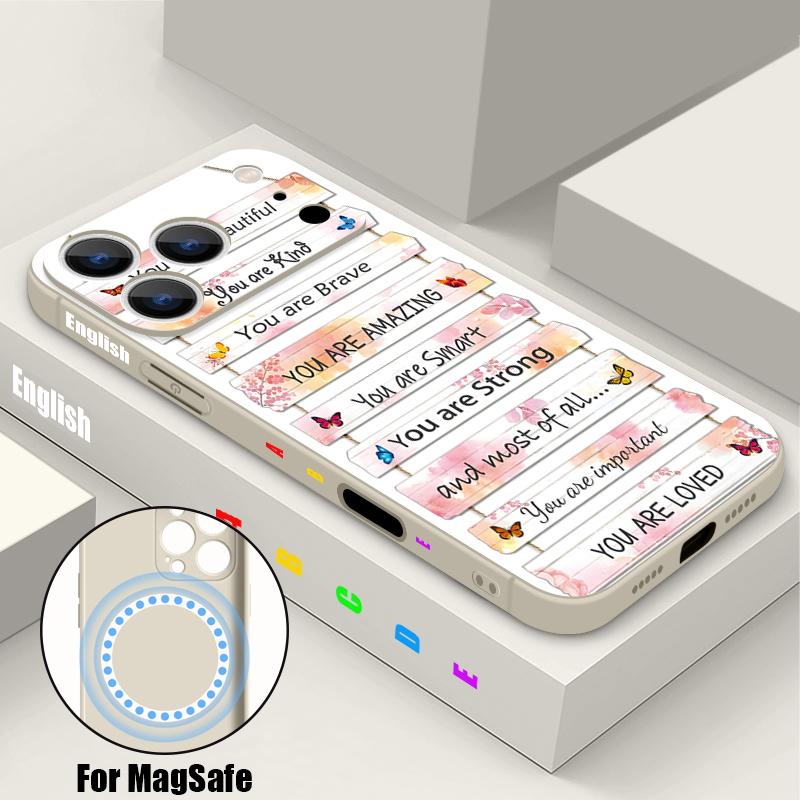 Magnetic For Magsafe Case For iPhone 17 Pro Max Letter Doodle Print Soft Silicone Phone Back Cover For iPhone 16 15 14 13 Pro Max 16e 17e