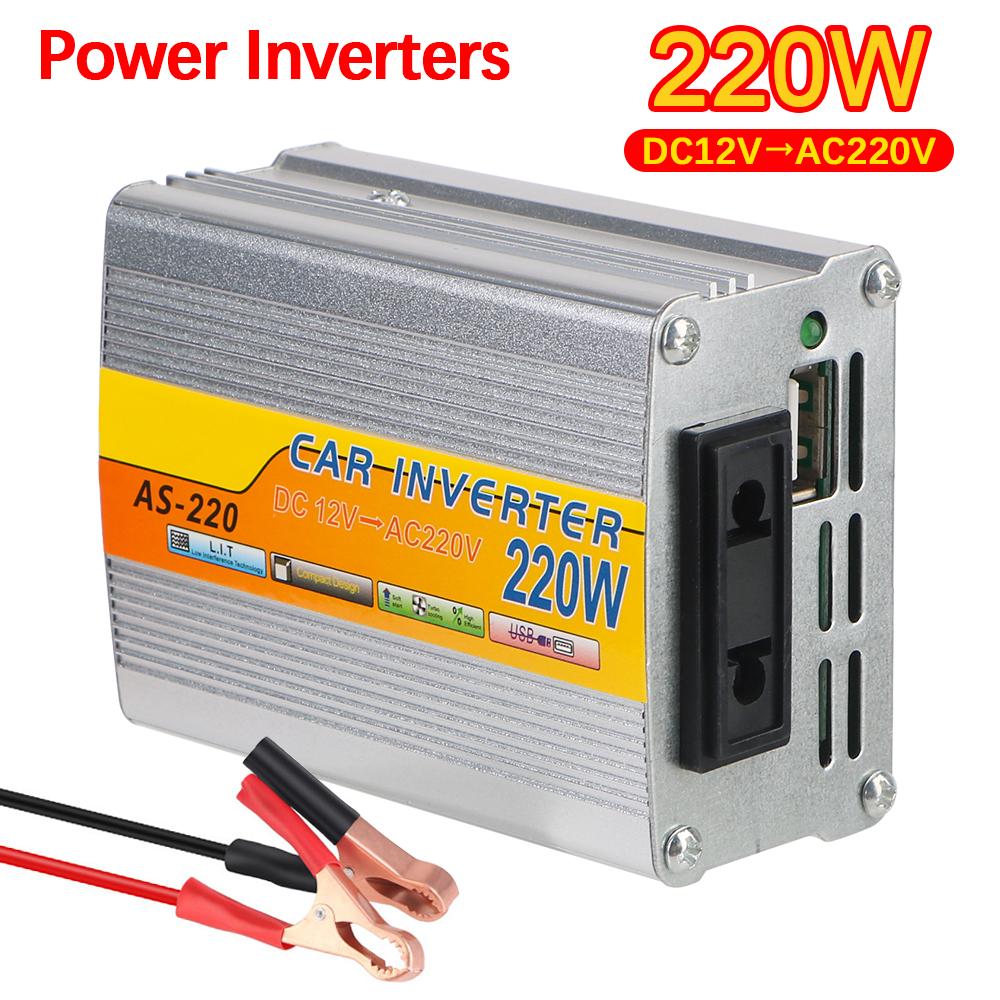 Car Mounted Solar Inverter Multiple Protection USB Voltage Transformer 220W Power Inverter DC 12V To AC 220V Conversion USB Battery Clip Portable