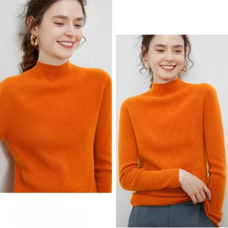 IHUASU Women's Semi-high Neck Wool Sweater Women 100% Pure Wool Slim Cashmere Knitting Bottoming Tight Inner Jumper