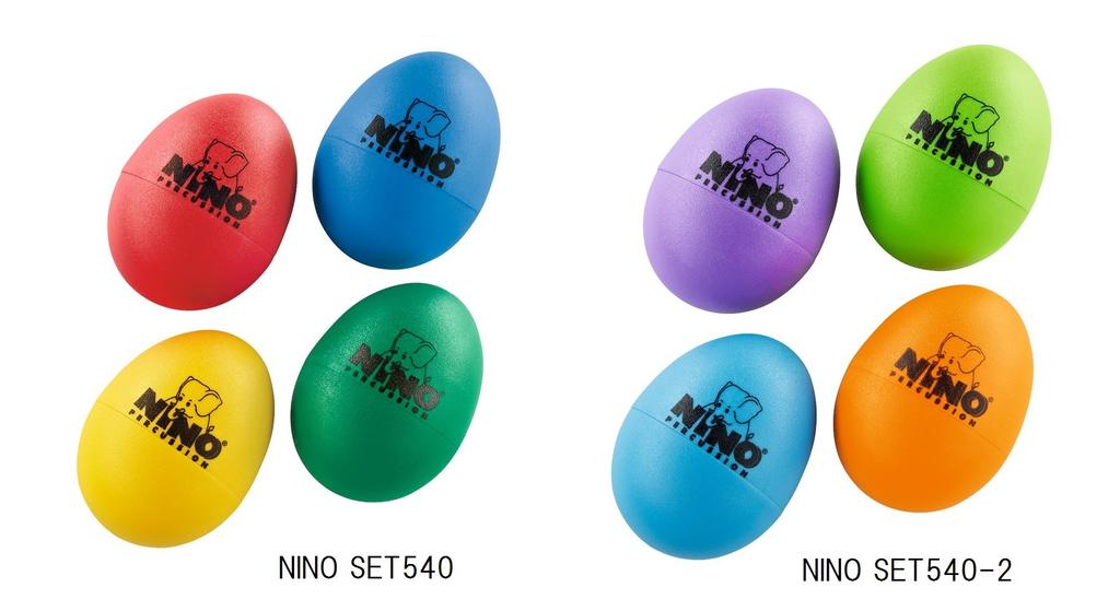 NINO Egg Shaker Set of 4 (NINO SET540-2) In Orange, Yellow-Green, Light Blue, and Purple
