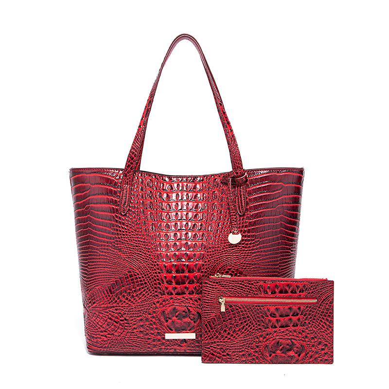 New European and American Handheld Tote Mother Retro Women's Bag with Multi Color Brahmin Crocodile Pattern