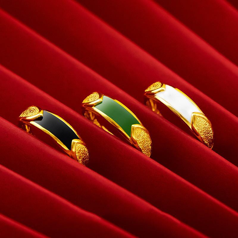 Gold Copper Versatile Plated Couple Rings With Elegant Open Design And Fashionable Black Green Stone Choices